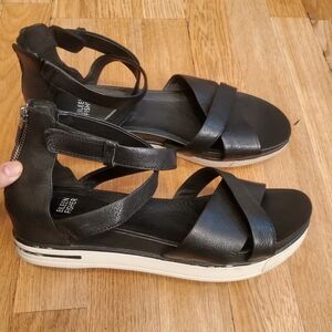 Eileen Fisher Black Sally Wedge Sandals, Size 10